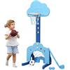 COSTWAY Basket per Bambini Centro attività Multifunzione - Palla Canestro, Calcio e Golf, Mazza da Golf e Palle incluese, per Bambini, Altezza Regolabile (Nuvola Azzurra)