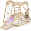 RELAX4LIFE Set di Arrampicata Multifunzione, Parco Giochi in legno Massello con Scivolo, Centro Attività da Interno, per Bambini 1 a 5 Anni (205x112x120 cm, Naturale)