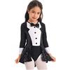 Aislor Costume da Cameriere Carnevale Bambina Vestito da Cameriera a Manica Lunga Abito Partito Cosplay con Paillette Ragazza Vestitino Operato Gioco di Ruolo Festa a Tema Nero 9-10 anni