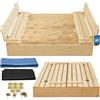 KOTARBAU® Sabbiera per Bambini con Coperchio - Legno di Pino - 120 x 120cm - Naturale - Sabbiera da Giardino per Bambini - con Panche Pieghevoli e Telo Antierba