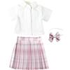 niannyyhouse BJD - Set uniforme per bambole, camicia bianca con gonna a quadri e papillon, scala 1/3 1/4 1/6, vestiti per bambole snodati, regalo per vestire (rosa, 1/6BJD)