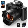 Fulealfly Fotocamera digitale 8K 88MP autofocus WiFi Vlogging obiettivi frontale e posteriore flash touch screen paraluce scheda 64GB 2 batterie