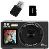 Trurovem Fotocamera entry-level 5K con funzionalità a doppio schermo Display anteriore e posteriore da 2,8 pollici, zoom 18X, capacità fotografica da 80 MP, per uso studentesco (nero 32G)