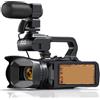 AUBEST Videocamera, Videocamera 64MP 6K, touch screen ruotabile a 270° da 4,0 pollici 18X 4K UHD Videocamera digitale professionale Livestream Webcam Wifi(32G SD,With Mic Light)