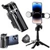 GripPic Mini treppiede per selfie per iPhone, estensione regolabile in altezza a 6 sezioni (12-42 cm), telecomando da 10 metri con un clic, adatto per viaggi, live streaming, scene multiple all'aperto