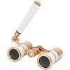 Bindpo Binocolo per opera, 3 x 25, con messa a fuoco centrale, binocolo, occhiali da teatro con prisma BAK-7 e manico, per adulti, bambini, donne, in concerto, teatro, opera (bianco-oro)