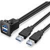 URWOOW Dual USB3.0 Square flush mount - 1 m 0,9 m cavo di prolunga USB 3.0, supporto, supporto per cruscotto, montaggio a incasso, montaggio a pannello, per auto, barca, moto 91,4 cm