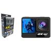 BJdfgE Telecamera sportiva d'azione 4K Action Cam Pro Touchscreen Casco da moto Telecamere for casco Registrazione video Esterni Impermeabile WiFi(With 64G Card,No remote control)