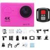 DIGNIFE Action Camera, Videocamera sportiva 4K Schermo da 2,0 pollici Telecamera d'azione con telecomando Impermeabile subacqueo Registrazione video Telecamera esterna(No Card,Pink-Telecontrol)
