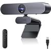 NGBFF Webcam 4K, telecomando, zoom 3X, microfoni con cancellazione del rumore, correzione automatica della luce