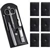 HANTEKAS Set da 6 set da viaggio per manicure, kit professionale per manicure, 5 pezzi, kit per manicure in acciaio inossidabile, kit per la cura delle unghie, forbici e pinzette (argento nero)