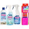 Dc Casa SET PULIZIA VETRI : GLANSET CRYSTAL 500ml + GLASNET VETRI 750ML + GLASNET FORTE 500ML insieme pacco scorta 5 pezzi panni microfibra 30x35cm