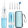 Kutery Idropulsore Dentale Portatile Blu Senza Fili, Irrigatore Orale Ricaricabile con Custodia da Viaggio, 4 Modalità & 5 Beccucci, Spruzzino Elettrico per Denti IPX7 Impermeabile per Casa e Viaggio