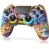 TIANHOO Controller wireless compatibile con PS4/Pro/Slim, con feedback di vibrazione, rilevamento del movimento, touchpad, barra luminosa, condivisione, jack per cuffie da 3,5 mm (graffiti)