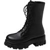 Generic Anfibi da donna con lacci, suola spessa, suola spessa, antiscivolo, punta rotonda, chiusura laterale con zip, soletta imbottita, stile urbano, Nero , 42 EU