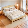 Autheria Letto Matrimoniale Autheria 160x200 cm in Legno Massiccio con Testiera in Rattan, Struttura con Rete a Doghe, Design Naturale e Raffinato, Adatto per Adulti e Adolescenti, Colore Naturale