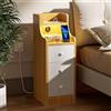 Ztexkee Comodino Stretto con presa e striscia luminosa a LED piccolo Comodini Stretto Comodino con 3 cassetti e 2 scomparti portaoggetti per camera da letto, soggiorno Arancione e bianco
