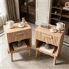 Julyue Set di 2 comodini, comodino con cassetto e ripiano aperto, comodino con cassetti, cassapanca in legno, per soggiorno e camera da letto, naturale, 40x35x55 cm