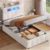 AOGLLATI AGOLLATI Letto Singolo con Contenitore 90x200 Struttura Letto Singolo con LED e Stazione di Ricarica, Letto Contenitore Idraulico Struttura Letto Imbottito con Testiera Moderno e Semplice Beige