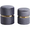 Yellowshop | Set 2 Pouf contenitore in velluto anello gold MELIS Ambra, Avorio, Blu pavone, Grigio dark (Grigio dark)