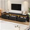 KAZZIO Mobile basso moderno per TV con effetto marmo, 200 x 40 x 42 cm, per TV fino a 90 pollici, tre cassetti e 1 gestione dei cavi (nero)