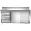 Ristoattrezzature - Tavolo in acciaio inox armadiato 200x70x85h cm con 2 porte scorrevoli e 3 cassetti sx - VS - Uso Professionale