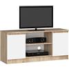 AKORD | Mobile per TV in Legno K 120 | Mobiletto Porta Televisione Soggiorno | un ripiano aperto | 2 Ripiani con Ante a Sinistra e a Destra | 55 x 120 x 40 cm | Peso 30kg | Rovere di Sonoma/Bianco