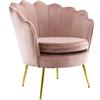 Mediawave Store - Poltrona Imbottita con Schienale a Conchiglia, in Velluto, Sedia Stile Vintage, Piedi in Metallo Oro, Sedia Poltrona da Salotto, Soggiorno (Rosa Antico)