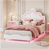 QMTXBYJ Letto per bambini imbottito 90 x 200 cm, letto singolo a LED per ragazza, telaio letto con testiera regolabile in altezza a forma di corona e rete a doghe per lettini, letti da ragazza, letto