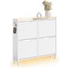 SoBuy Scarpiera Salvaspazio Slim, Scarpiera Ingresso, Scarpiera Legno con Luce LED Sensor e Profondità 19 cm, per Ingresso e Corridoio, per Piccoli Spazi, Bianco, 100 x 19 x 93 cm, FSR100-E-W
