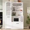 SUKY Highboard con ripiani e cassetti regolabili, armadietto da cucina con ripiani estraibili e vetro scanalato, ideale per sala da pranzo, soggiorno, cucina, 98 x 40 x 177 cm, bianco