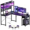 YOUDENOVA Scrivania Gaming Angolare Reversibile con Pannello Forato e Libreria, 155x100 cm Tavolo Salvaspazio con Cassetti, LED RGB e Prese Nero