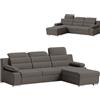 Robin Inspire Divano Angolare Convertibile a Forma di L - Destra - Divano Letto - Contenitore Letto - Poggiatesta Regolabili - Braccioli - Soggiorno Moderno - Tessuto Castel - Grigio Scuro Pavero