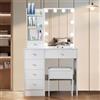 Vanrste Toeletta Bianca con Luci e Sgabello, Tavolo Cosmetico con Specchio, Luci LED Regolabili, 6 Cassetti e 6 Ripiani - Mobile da Trucco per Camera da Letto, 80 x 36 x 130 cm
