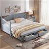 Wyibwy Divano letto,90x190cm,si allunga fino a 180cm,con colonne romane,con schienale e braccioli curvi,con cassetti e rete a doghe,letto multifunzionale in pino allungabile,grigio(senza materasso)