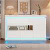 Soweiz Credenza lucida con ante in vetro temperato, armadio soggiorno 140 x 40 x 84 cm, cassettiera a 4 scomparti, larghezza 140 cm, mobile con striscia luminosa a LED
