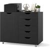 RELAX4LIFE Cassettiera Ufficio con 5 Cassetti e Armadietto, Guide Metalliche, Schedario Portadocumenti con Anta e Ruote, Mobile Porta Stampante per Ufficio, Casa, 78x40x65 cm (Nero)