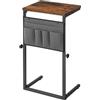 HOOBRO Tavolino da Divano a C, Regolabile in Altezza 50-75 cm, con 5 Tasche in Tessuto Oxford, Tavolino per Soggiorno, Camera da Letto, Bagno, Vintage Marrone e Nero EBF77SF01
