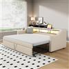 BNUZ Divano letto imbottito allungabile 90/180 x 190 cm, vano portaoggetti multifunzione, luce LED e presa USB, beige, con rete a doghe