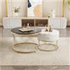 Witimisy Elegante tavolino da caffè componibile, set da 2 pezzi, effetto marmo, decorazione oro, 70 x 70 x 45 + 50 x 50 x 40 cm (nero+bianco+oro)