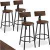 tectake® Set 4 Sgabelli da Bar, Altezza Regolabile, Schienali Grandi, Struttura in Acciaio, Seduta in Legno, Comodi, per Isola Cucinae bancone bar, Capacità 120kg - Legno Industriale Scuro
