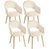 Goeurvant Set di 4 sedie da sala da pranzo beige con gambe in legno, con braccioli e seduta in velluto