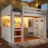 Cayipng Letto a soppalco con scrivania,armadio,letto soppalco 140*200 cm con LED mult Modalità,3 cassetti,1 ripiano aperto(4 divisori),letto bambini con Scomparti multipli,per cameretta bambino ecc,Bianco