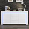 Kelodan Armadietto da soggiorno, 140 x 40 x 65 cm, bianco, moderno comò con 3 cassetti, 2 ante, lucido con striscia luminosa a LED, credenza con vano portaoggetti, adatto per corridoi,