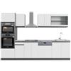 Vicco Cucina componibile R-Line, Bianco, 300 cm J-Shape con armadio alto, PL Marmo, adatto per combinazioni ed espansioni personalizzate