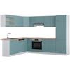 Vicco Cucina angolare completa R-Line, Blu-grigio/bianco, 287 x 60 cm, PL Rovere, espandibile in modo flessibile con elementi modulari