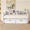 BNUZ Divano letto bianco, 90 x 200 cm, letto estraibile con due cassetti, grande vano portaoggetti e cestino, presa USB, letto singolo in legno