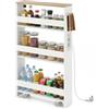 RELAX4LIFE Carrello Portaoggetti Ultra Sottile a 4 Ripiani 13cm/20cm con Ruote 360° e Freni, Salvaspazio e Stretto per Cucina, Bagno (Naturale+Bianco, 48x13x81 cm-Prese Multiple)