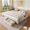 NovaFurnish Lettino da giorno, 90 x 200 cm, divano letto con schienale quadrato, letto estraibile (allungabile fino a 180 queen size, 2 cassetti, senza materasso (beige)