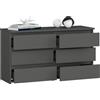 BDW - Cassettiera con 6 Cassetti - 100cm di Larghezza, 57cm di Altezza - Mobile, Credenza, Multiuso, Scarpiera, Classificatore - Soggiorno, Camera da Letto, Corridoio - grigio